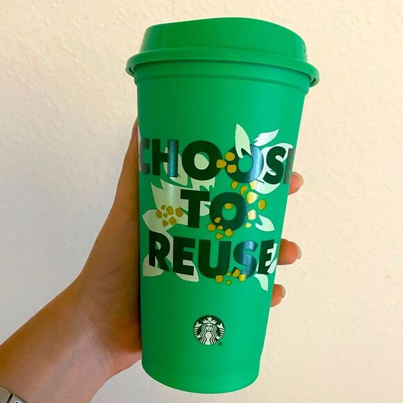 Starbucks Green Reusable Hot Drinking Cup Choose to Reuse Earth Green - Picture 1 of 12